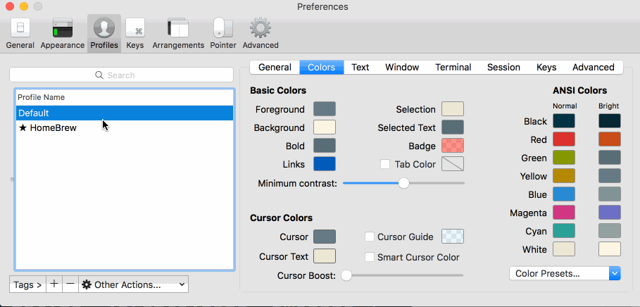 iTerm2 changing color theme gif