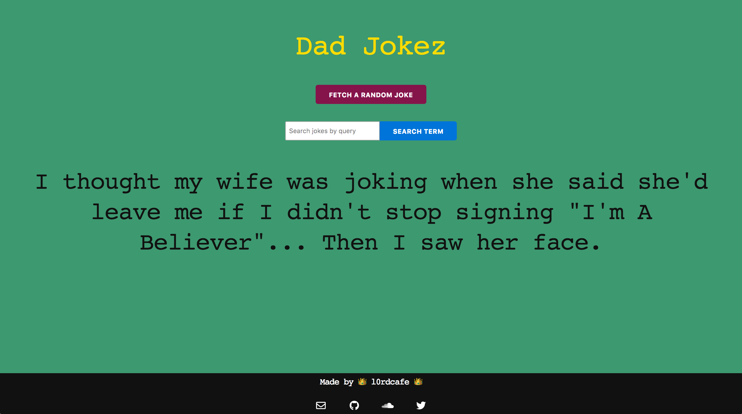 Dad joke app showing random joke and search field